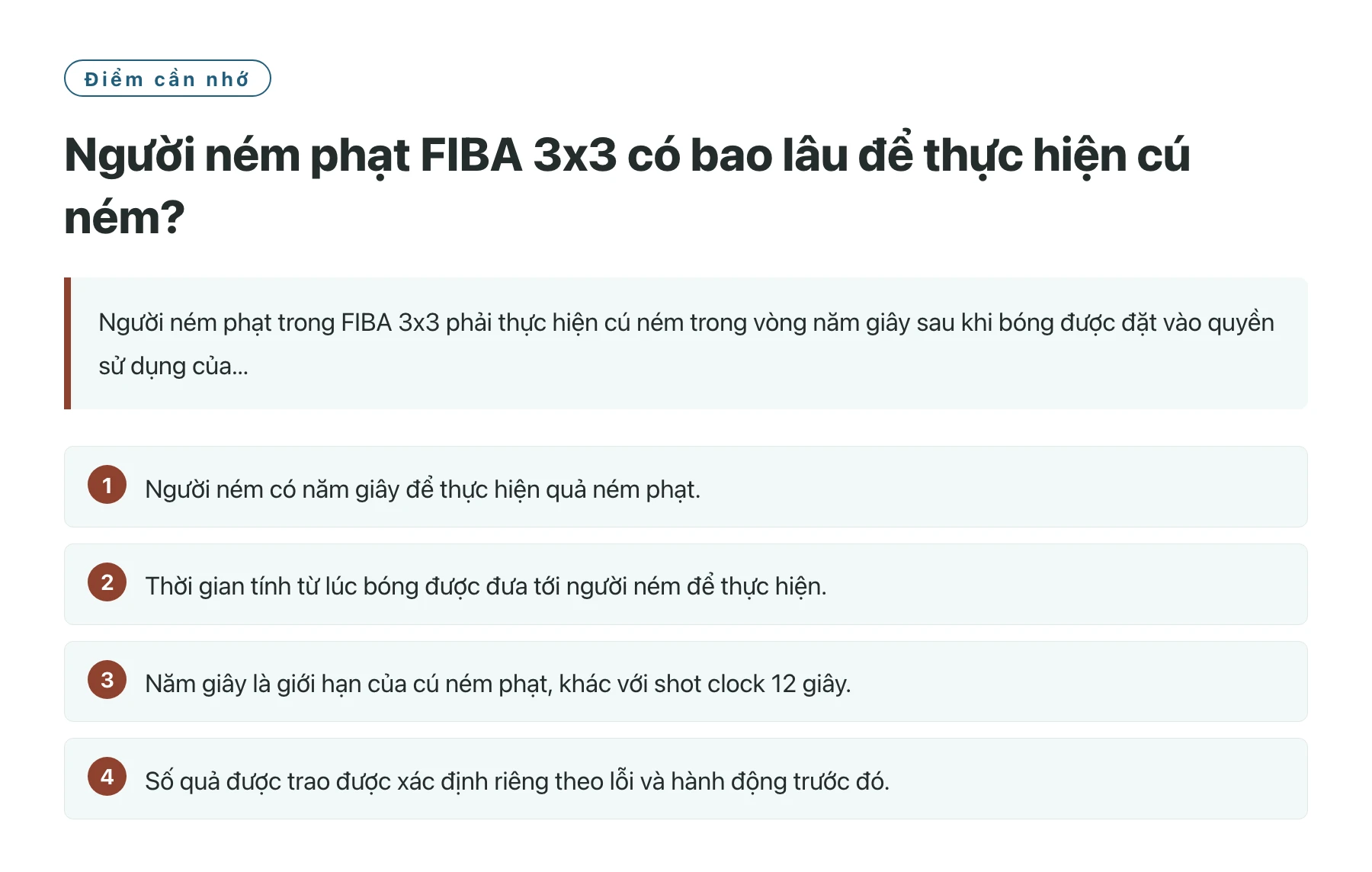 Người ném phạt FIBA 3x3 có bao lâu để thực hiện cú ném?——全文要点速览