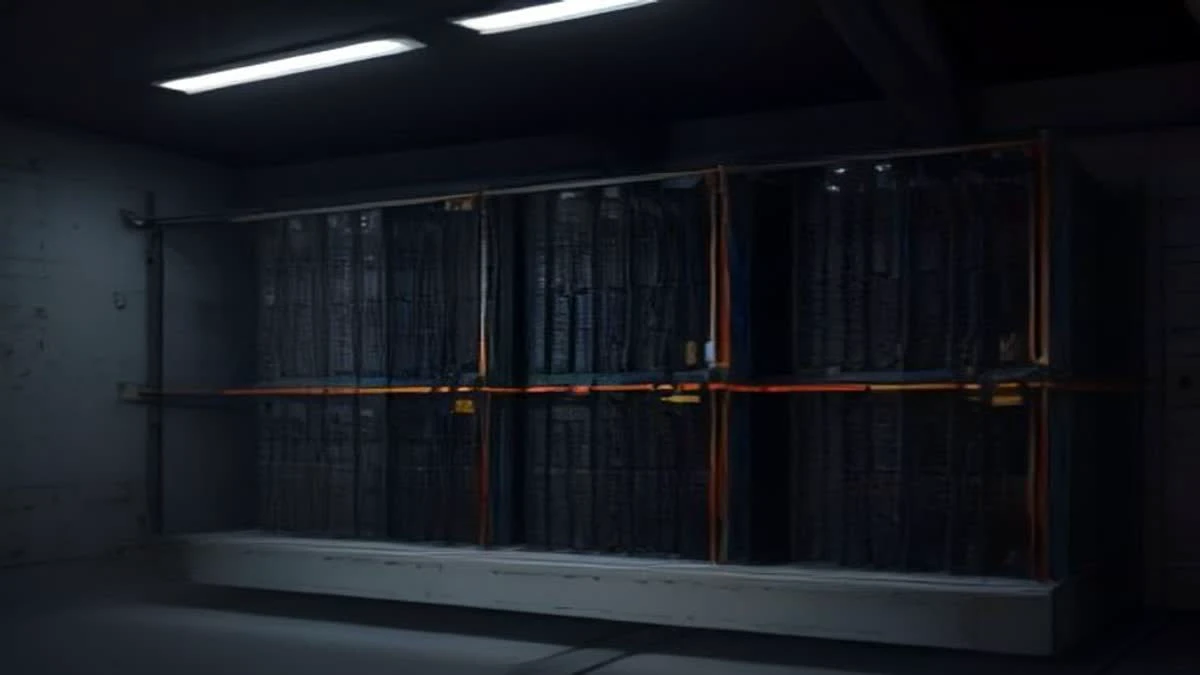 A rack of network switches with neat patch cabling under flat diffuse light